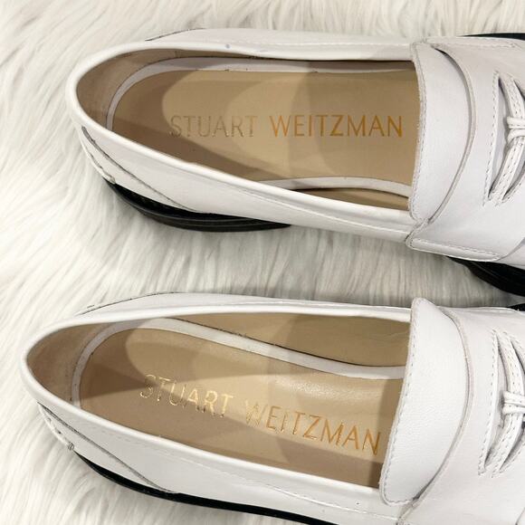 Stuart Weitzman Mila Lift Loafer Leather Tasseled Fringe Chunky Platform, White - Picture 9 of 13
